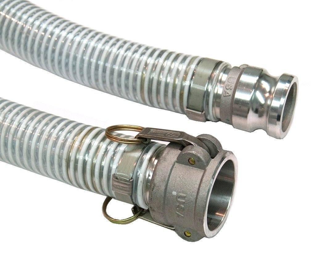 Clear PVC suction hose assembly with aluminum cam locks