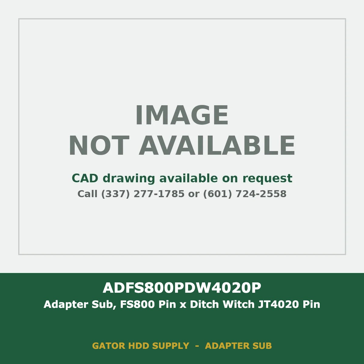 Adapter Sub, FS800 Pin x Ditch Witch JT4020 Pin